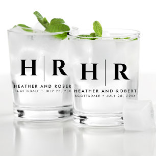 Vaso De Whiskey Boda Monograma Novia Personalizado moderna y Groom