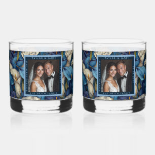 Vaso De Whiskey Bodas de Lujo con Lirios de Calla Azules y Verdor
