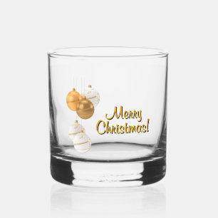 Vaso De Whiskey Bolas de oro y Navidades blancos navidad