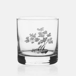 Vaso De Whiskey Bonsai - Estilo chino - blanco y negro