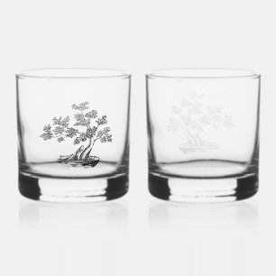 Vaso De Whiskey Bonsai - Estilo chino - blanco y negro