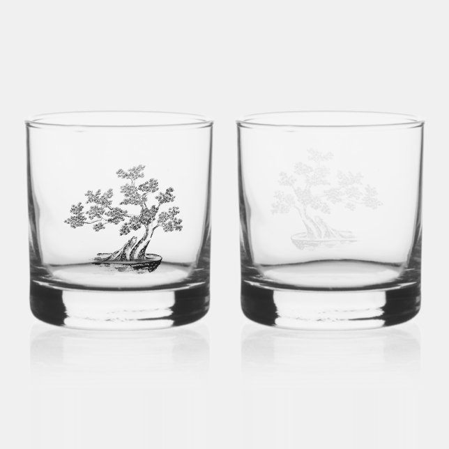 Vaso De Whiskey Bonsai - Estilo chino - blanco y negro (Anverso)