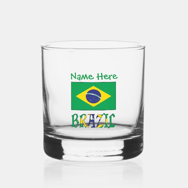 Vaso De Whiskey Brasil y la bandera brasileña personalizada (Anverso)