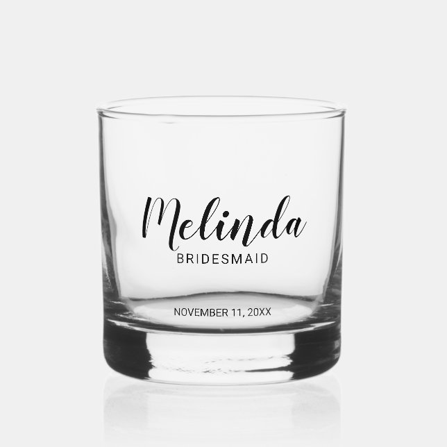 Vaso De Whiskey Bridesmaids personalizadas de escritura moderna (Anverso)