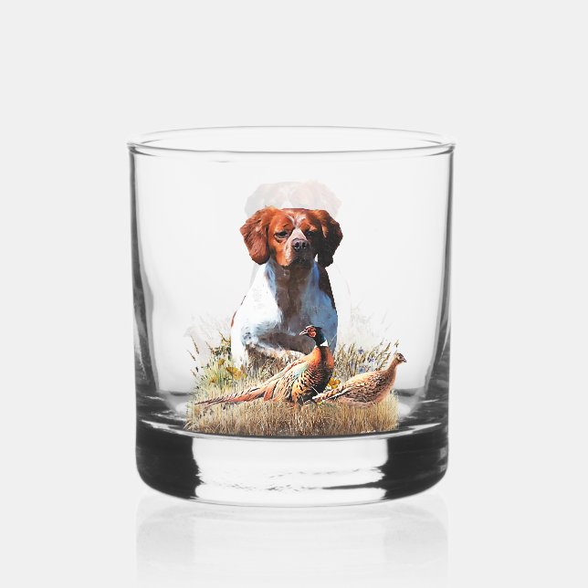 Vaso De Whiskey Brittany Spaniel – Campo, Enfoque, Faisán, Arte  (Anverso)