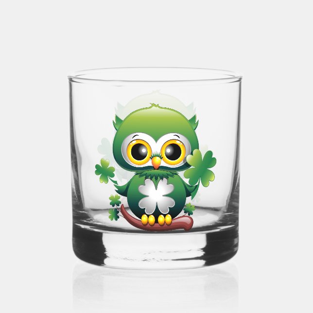 Vaso De Whiskey Búho Bebé Lindo St Patrick Dibujo Animado (Anverso)