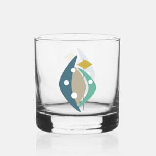 Vaso De Whiskey Bumeranes Azules de la Era Atómica de Mitad de Sig