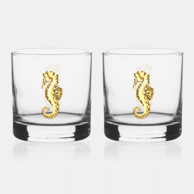 Vaso De Whiskey Caballo marino polígono de oro (Anverso)