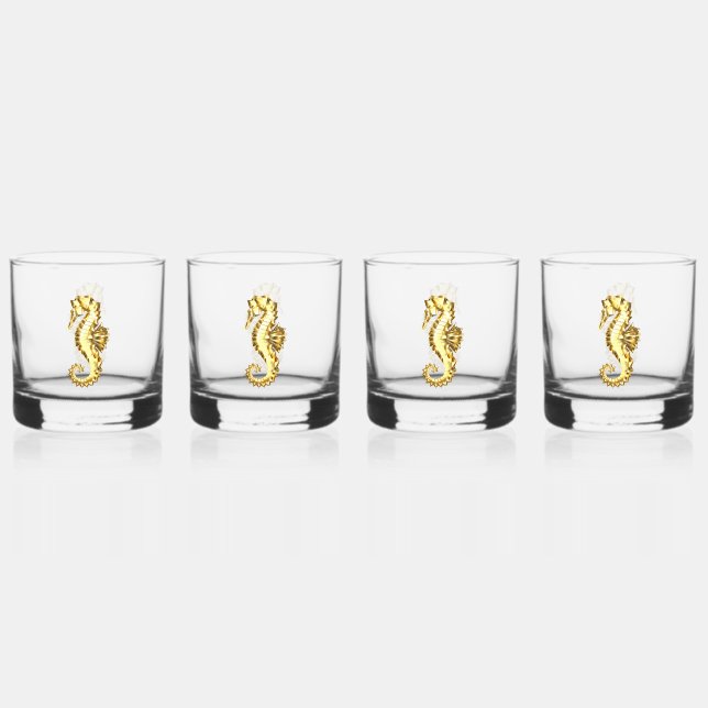 Vaso De Whiskey Caballo marino polígono de oro (Anverso)