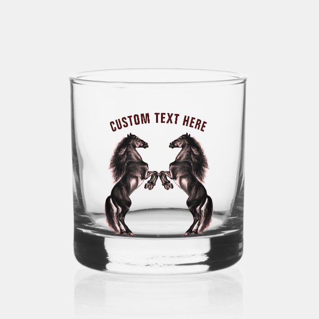 Vaso De Whiskey Caballo negro y texto Personalizado personalizado (Reverso )