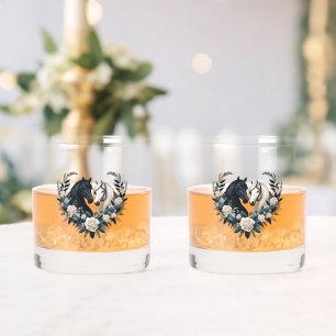 Vaso De Whiskey Caballos de raza negra y blancos enamorados