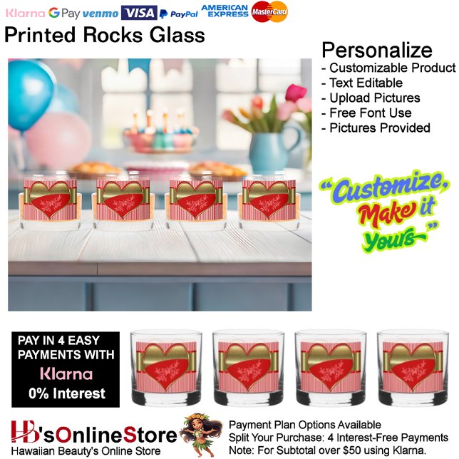 Vaso De Whiskey Cajas de Hearts Rock Glass Drinkware Set de 4 (Boxes of Hearts Rock Glass Drinkware Set of 4.)