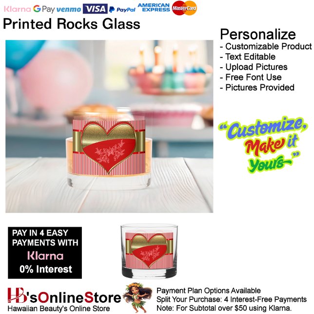 Vaso De Whiskey Cajas de vidrio Rocks Hearts (Boxes of Hearts Rocks Glass.)