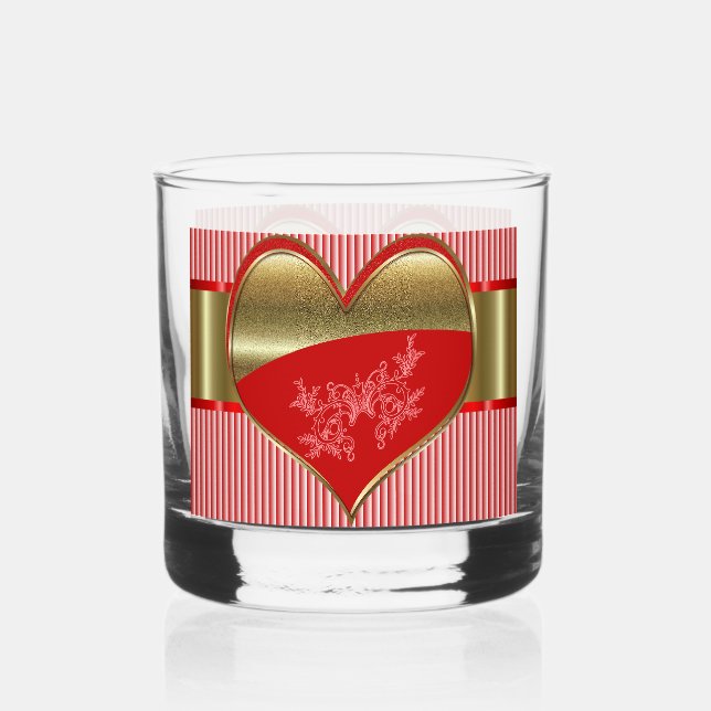 Vaso De Whiskey Cajas de vidrio Rocks Hearts (Anverso)