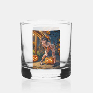 Vaso De Whiskey Calabaza y chica murciélago monstruosas de Hallowe