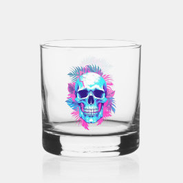 Vaso De Whiskey Calavera Floral al Estilo Vaporwave