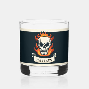 Vaso De Whiskey Calavera quemada personalizada con nombre