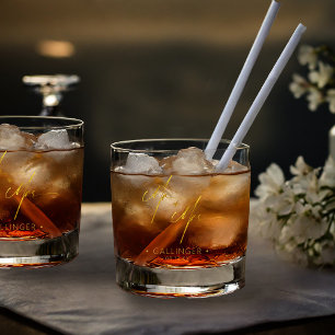 Vaso De Whiskey Caligrafía moderna Mr. & Mrs. Gold ID1025