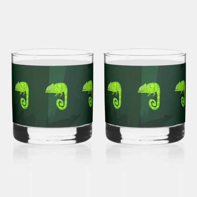 Vaso De Whiskey Camaleón lindo verde (Anverso)