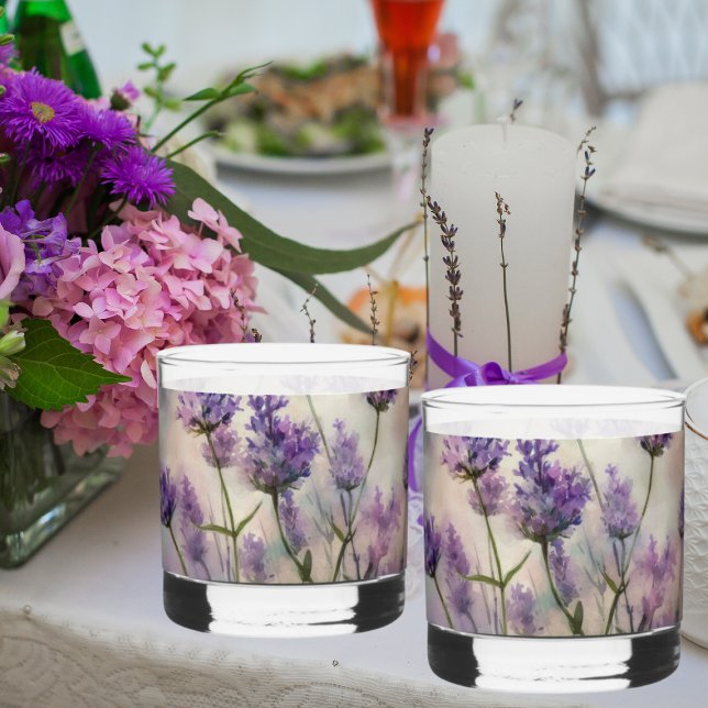 Vaso De Whiskey Campos de lavanda tranquilos Gafas Whiskey (Tranquil Lavender Fields 12 oz Printed Whiskey Glasses)