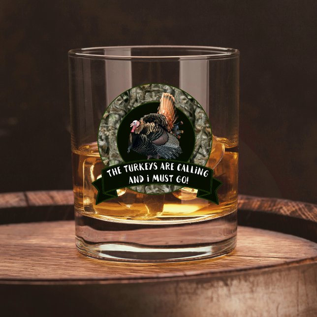 Vaso De Whiskey Camuflaje de citas de caza de Turquía salvaje (Wild Turkey Hunting Whiskey Glass. Turkey call gift)
