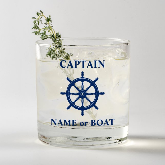 Vaso De Whiskey Capitán su nombre o barco Nautical Helm Navy (Subido por el creador)