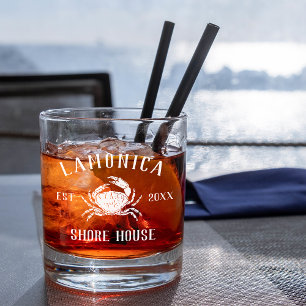 Vaso De Whiskey Casa costera personalizada de cangrejo rústico de 