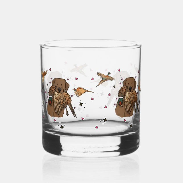 Vaso De Whiskey Caza con Labrador Retriever de Chocolate (Anverso)