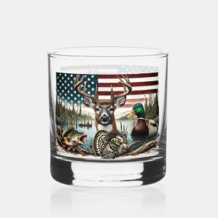 Vaso De Whiskey Caza de la bandera estadounidense y pesca temática