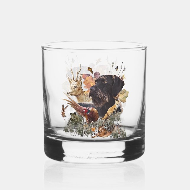 Vaso De Whiskey Caza, puntero con cable alemán (Anverso)