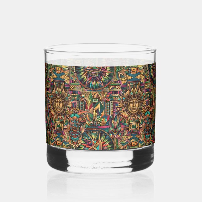 Vaso De Whiskey Cerulean "Aztec Dream" 12oz Impresa Rocks Glass (Anverso)