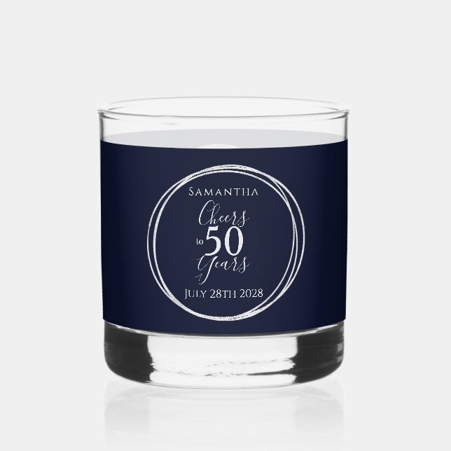 Vaso De Whiskey Cheers to 50 Years 50th Birthday Navy Silver Party (Anverso)