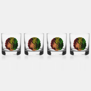 Vaso De Whiskey Chica negra rasta mujer de color amarillo rojo ver