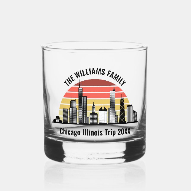 Vaso De Whiskey Chicago Sunset Customized Trip Souvenir (Anverso)