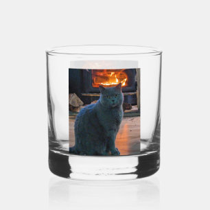 Vaso De Whiskey Chimenea de gatos gris de Shorthair británica