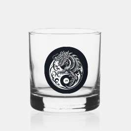 Vaso De Whiskey Chinese Dragon in Black and White Personalized
