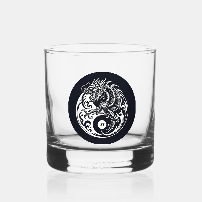 Vaso De Whiskey Chinese Dragon in Black and White Personalized (Anverso)