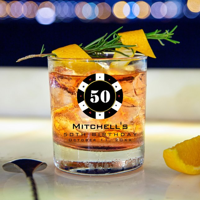 Vaso De Whiskey Chip de póquer 50.ª fiesta de cumpleaños (Poker Chip 50th Birthday Party Whiskey Glass
)