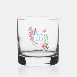 Vaso De Whiskey Cinta de rosa rosa cumpleaños 40