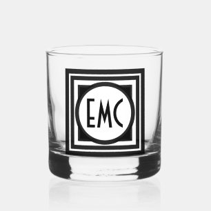 Vaso De Whiskey Círculo cuadrado triple monograma inspirado en Dec