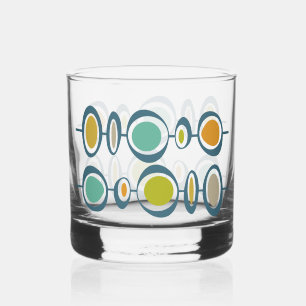 Vaso De Whiskey Círculos abstractos funky verdes y azules de media