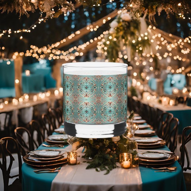 Vaso De Whiskey Círculos florales elegantes de cobre turquesa (Subido por el creador)