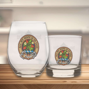 Vaso De Whiskey Clan Fraser Escudo sobre la caza de tartán