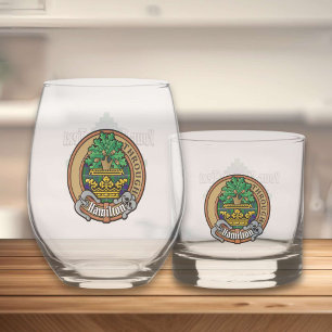 Vaso De Whiskey Clan Hamilton Escudo sobre la caza de tartán