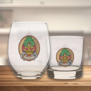 Vaso De Whiskey Clan Hamilton Escudo sobre Red Tartán