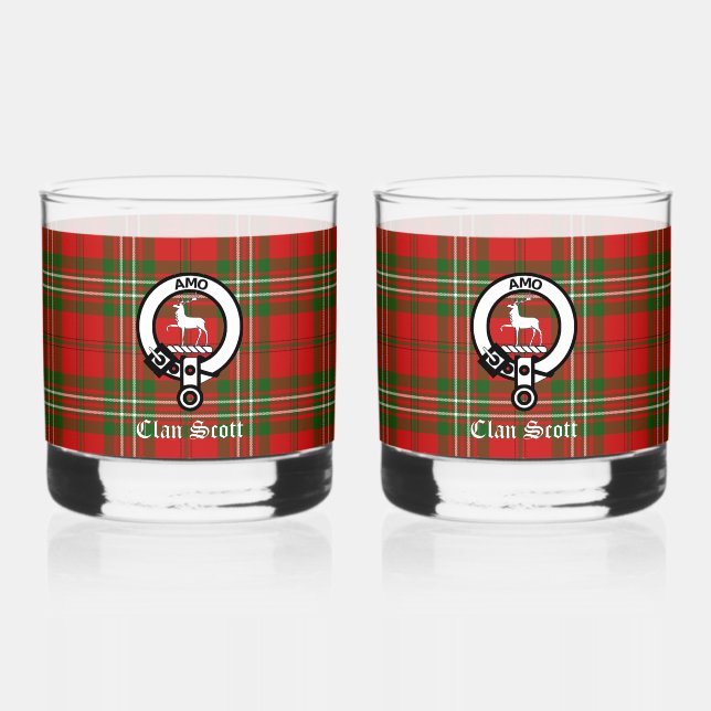 Vaso De Whiskey Clan Scott Escudo Badge & Tartan Personalizable (Anverso)