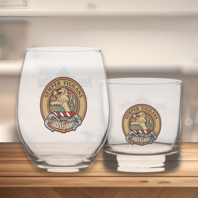 Vaso De Whiskey Clan Wilson Escudo sobre el antiguo Tartán (Subido por el creador)