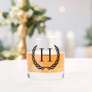 Vaso De Whiskey Clásico Personalizado Vintage Chic Monograma Negro