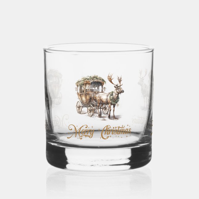 Vaso De Whiskey Clásico sabio santo verde oro Navidades de renos (Izquierda)