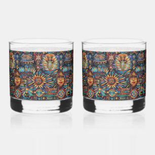 Vaso De Whiskey Cobalto ancestral "Tapiz precolombino" Roca Gl